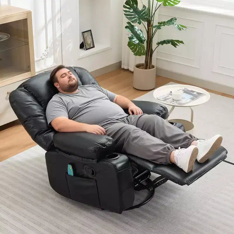 Fauteuil inclinable à bascule avec massage et chauffage, pivotant à 360°, extra large, chenille ou PU, pour salon et chambre à coucher