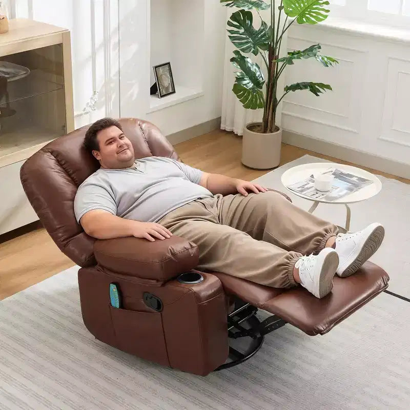 Fauteuil inclinable à bascule avec massage et chauffage, pivotant à 360°, extra large, chenille ou PU, pour salon et chambre à coucher