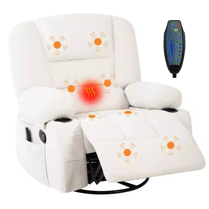 Fauteuil inclinable à bascule avec massage et chauffage, pivotant à 360°, extra large, chenille ou PU, pour salon et chambre à coucher