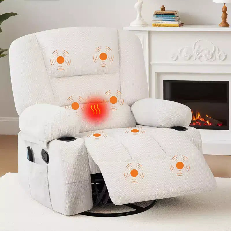 Fauteuil inclinable à bascule avec massage et chauffage, pivotant à 360°, extra large, chenille ou PU, pour salon et chambre à coucher