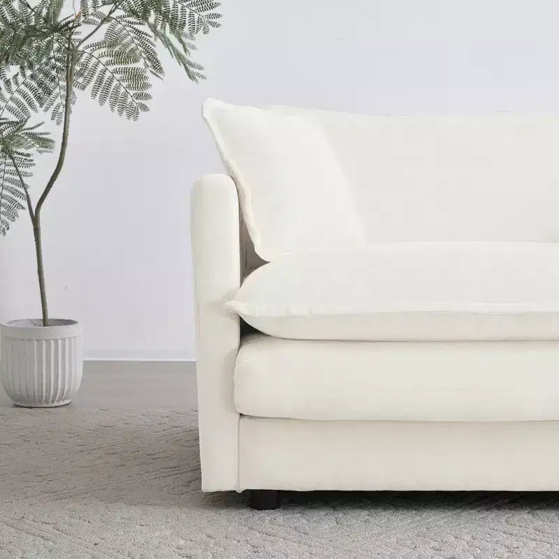 Canapé moderne 2 places pour salon, rembourré, profond, avec 4 coussins, en chenille blanche