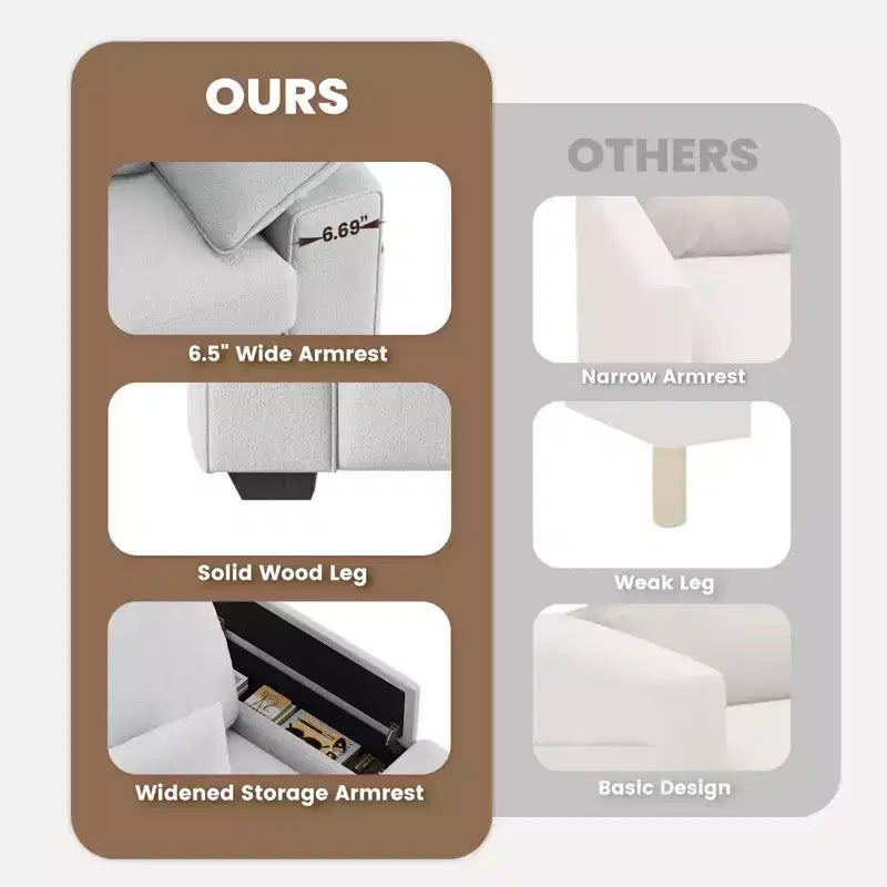Canapé moderne en lin – Canapé confortable avec ports USB et USB-C et rangement dissimulé dans les accoudoirs