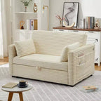Loveseat Sleeper Sofa Bed, Pull Out Sofa Bed with Charging Ports and Side Pockets, Corduroy Couch with Adjustable Backrest for Living Room, Bedroom