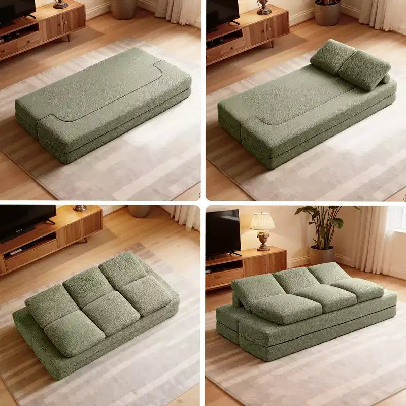 Canapé-lit pliant 3 places, Canapé avec oreillers en mousse à mémoire de forme, Matelas en mousse haute densité pour salon, Vert menthe
