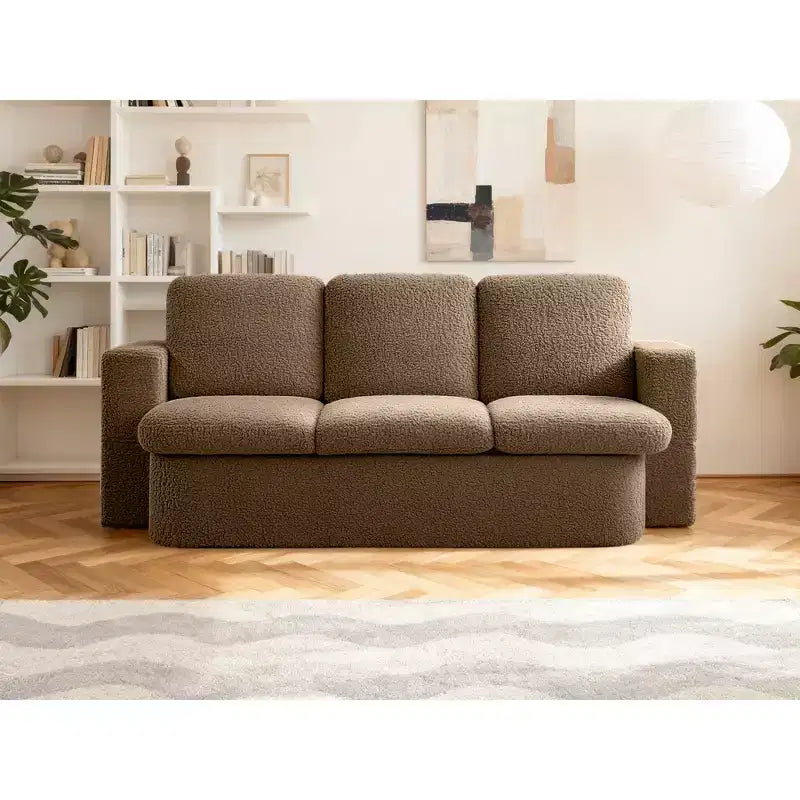 Canapé-lit pliable 3 places, canapé avec matelas à mémoire de forme et oreillers, matelas en mousse haute densité pour salon, marron