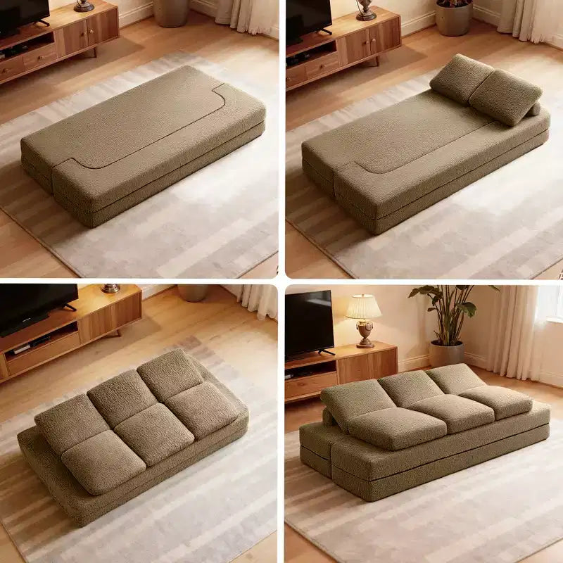Canapé-lit pliable 3 places, canapé avec matelas à mémoire de forme et oreillers, matelas en mousse haute densité pour salon, marron