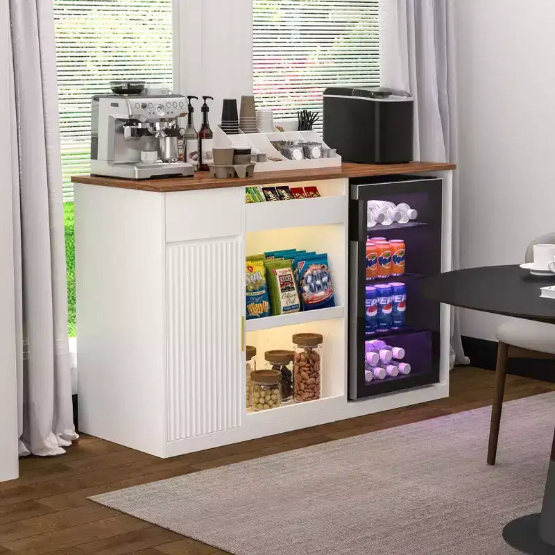 Meuble de bar à collation avec espace réfrigérateur, organiseur de collations avec rangement pour cinéma maison