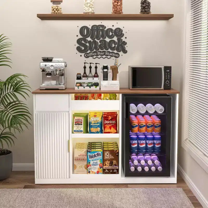 Meuble de bar à collation avec espace réfrigérateur, organiseur de collations avec rangement pour cinéma maison