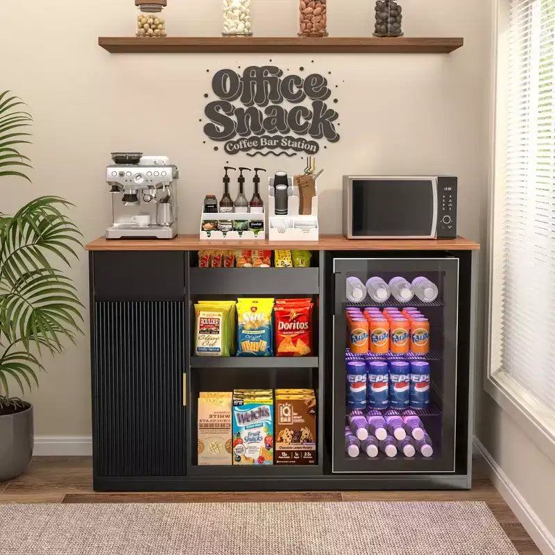 Meuble de bar à collation avec espace réfrigérateur, organiseur de collations avec rangement pour cinéma maison