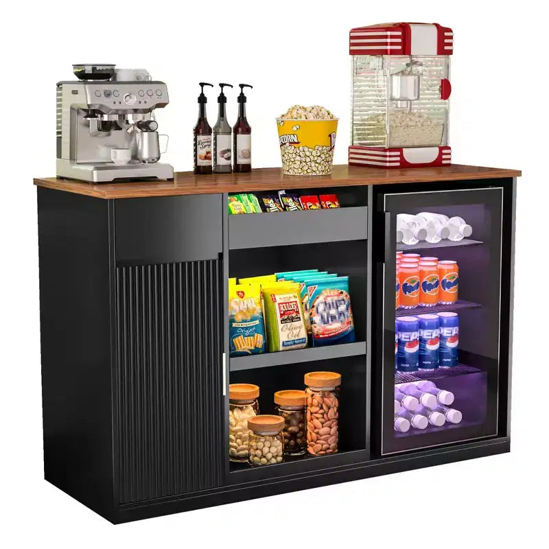 Meuble de bar à collation avec espace réfrigérateur, organiseur de collations avec rangement pour cinéma maison