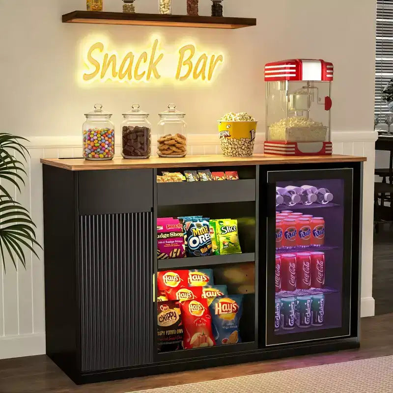 GDLF Snack Bar Cabinet with Fridge Space, Snack Organizer with Storage for Home Theater