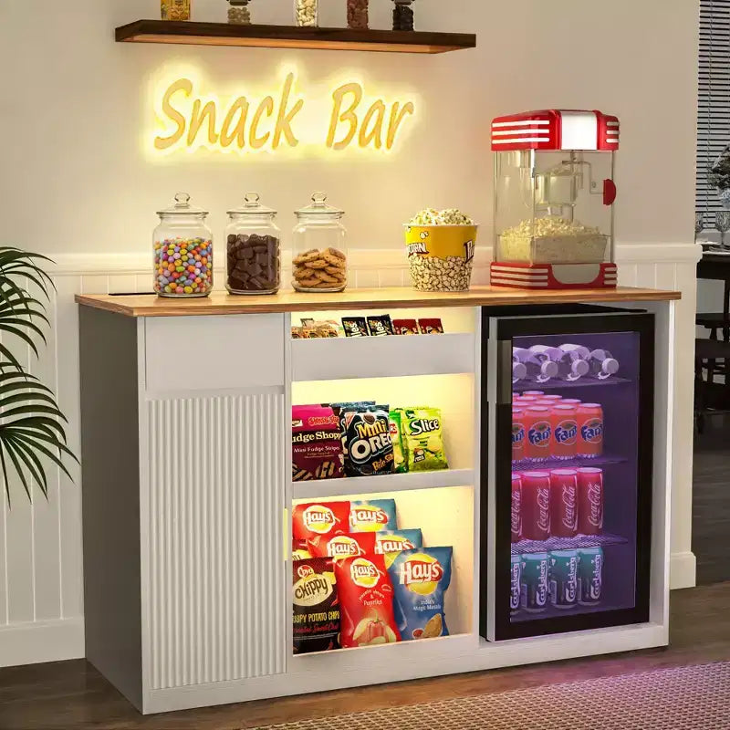 Meuble de bar à collation avec espace réfrigérateur, organiseur de collations avec rangement pour cinéma maison