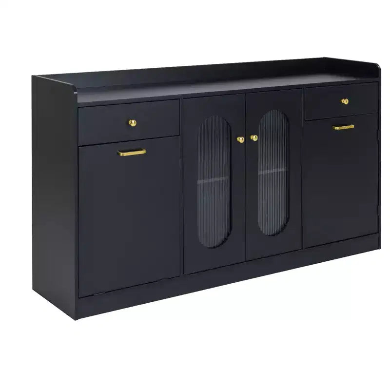Grand buffet 55 po avec 2 portes vitrées, 2 tiroirs, 2 étagères de porte pour cuisine Noir/Blanc