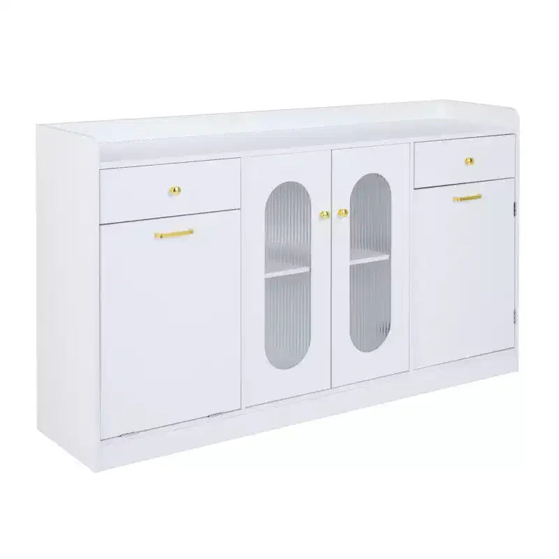 Grand buffet 55 po avec 2 portes vitrées, 2 tiroirs, 2 étagères de porte pour cuisine Noir/Blanc