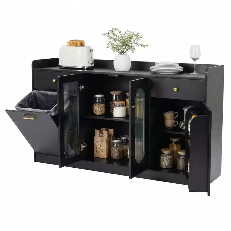Costway 55 Large Buffet Cabinet with 2 Glass Doors, 2 Drawers, 2 Door Shelves for Kitchen Black/White