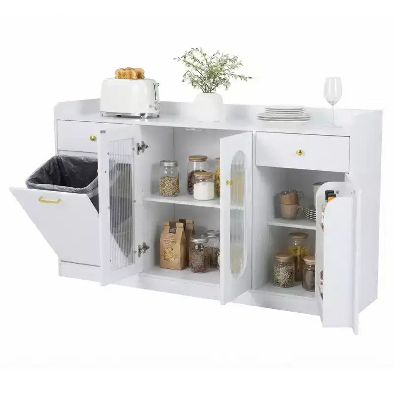 Grand buffet 55 po avec 2 portes vitrées, 2 tiroirs, 2 étagères de porte pour cuisine Noir/Blanc