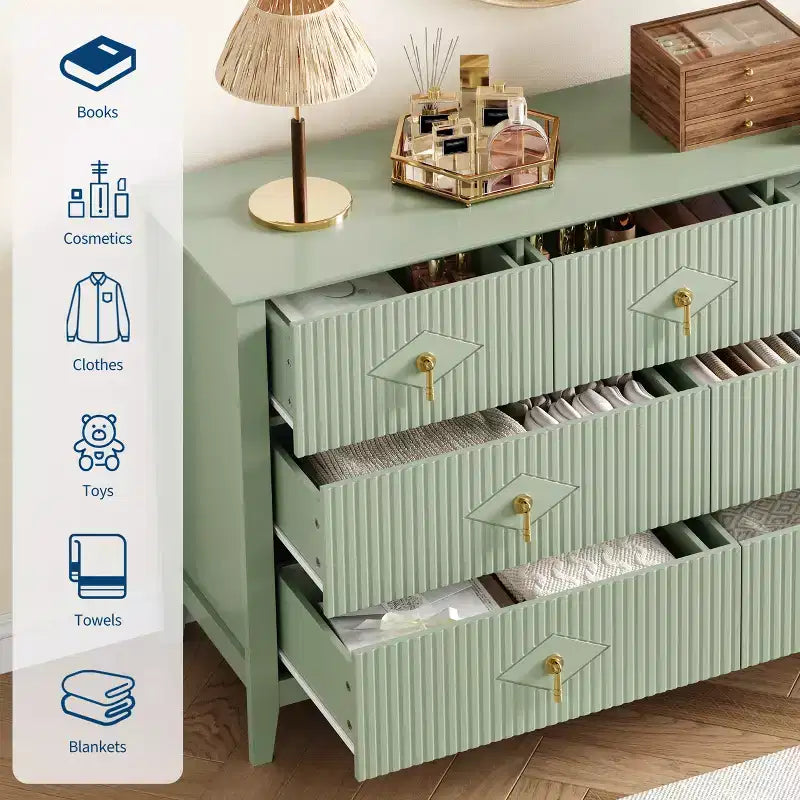 Commode moderne de 137 cm de large à 7 tiroirs avec poignées métalliques, commode en bois et meuble de rangement pour chambre, salon et entrée