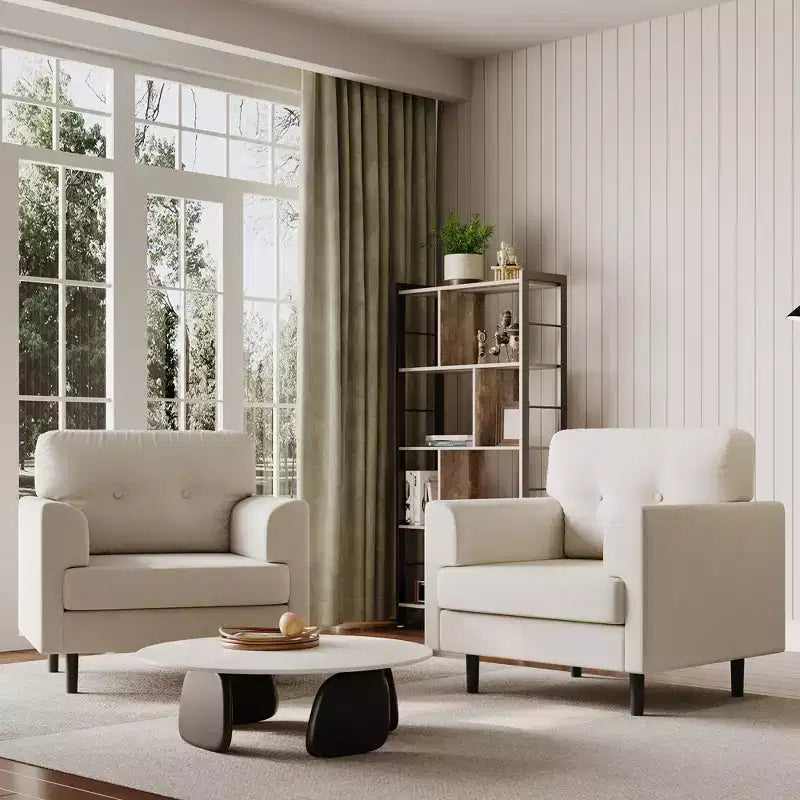 Fauteuil d'appoint ergonomique en lin de 38 pouces de large, fauteuil moderne une place avec mousse haute densité et accoudoirs larges pour le salon, le bureau et la chambre à coucher