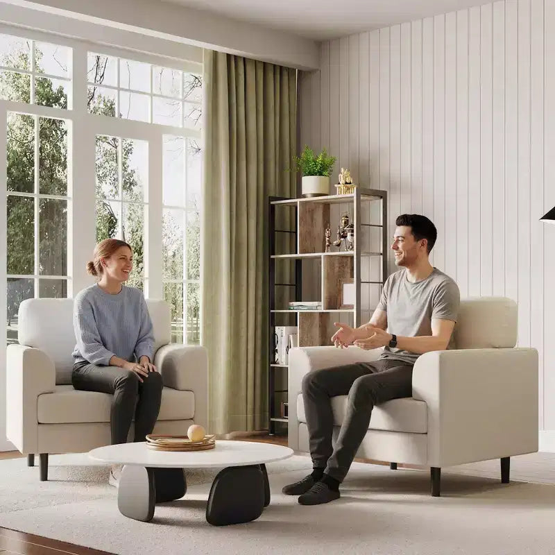 Fauteuil d'appoint ergonomique en lin de 38 pouces de large, fauteuil moderne une place avec mousse haute densité et accoudoirs larges pour le salon, le bureau et la chambre à coucher