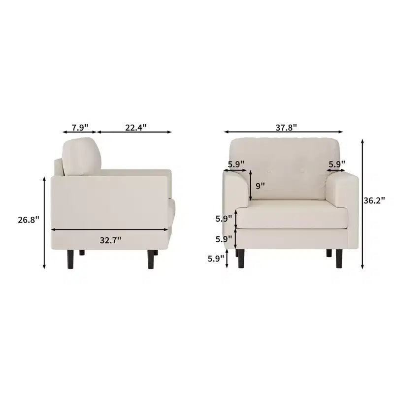 Fauteuil d'appoint ergonomique en lin de 38 pouces de large, fauteuil moderne une place avec mousse haute densité et accoudoirs larges pour le salon, le bureau et la chambre à coucher