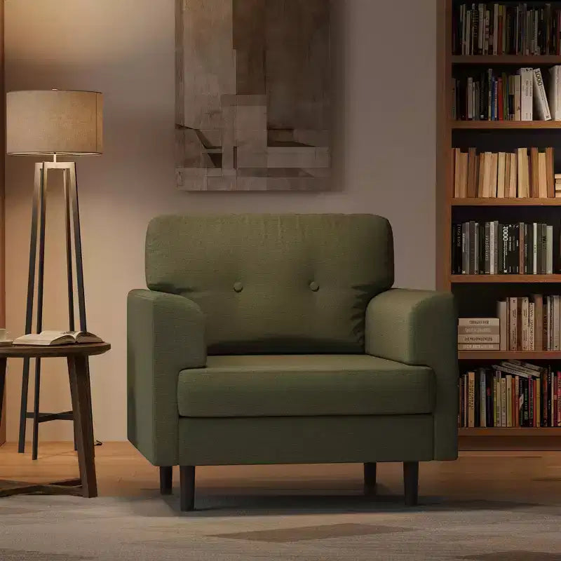 Fauteuil d'appoint ergonomique en lin de 38 pouces de large, fauteuil moderne une place avec mousse haute densité et accoudoirs larges pour le salon, le bureau et la chambre à coucher