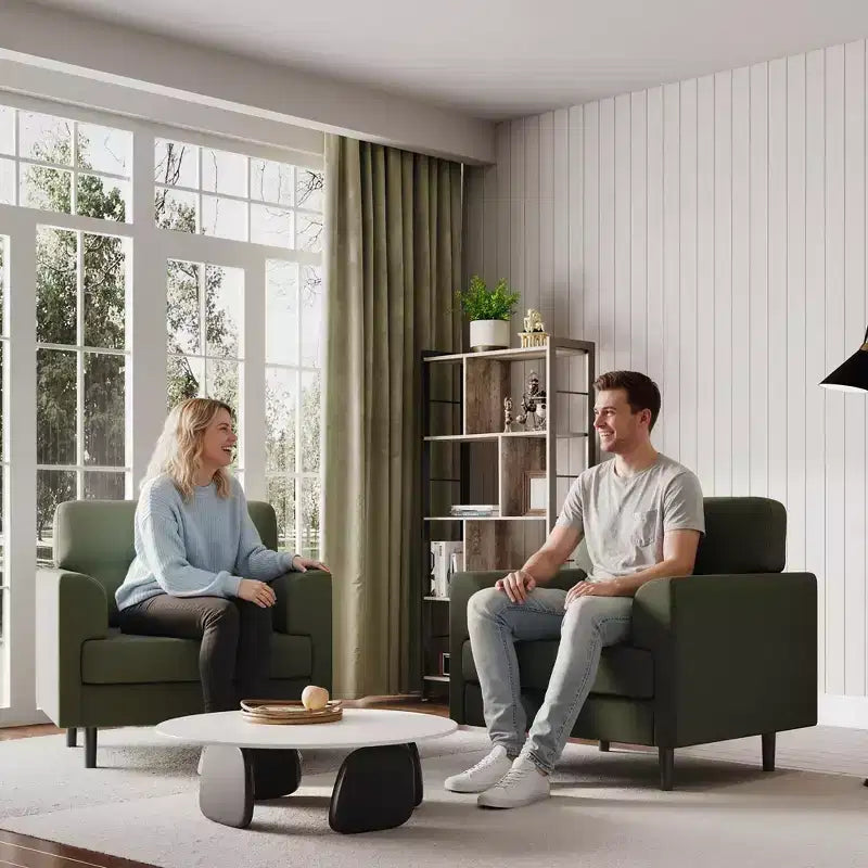 Fauteuil d'appoint ergonomique en lin de 38 pouces de large, fauteuil moderne une place avec mousse haute densité et accoudoirs larges pour le salon, le bureau et la chambre à coucher