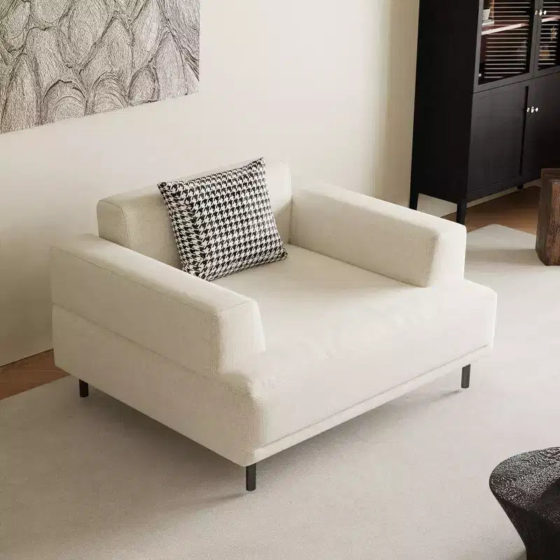 Canapé moderne en tissu coton-lin respirant, structure en bois massif, coussin d'assise en éponge haute élasticité, beige clair
