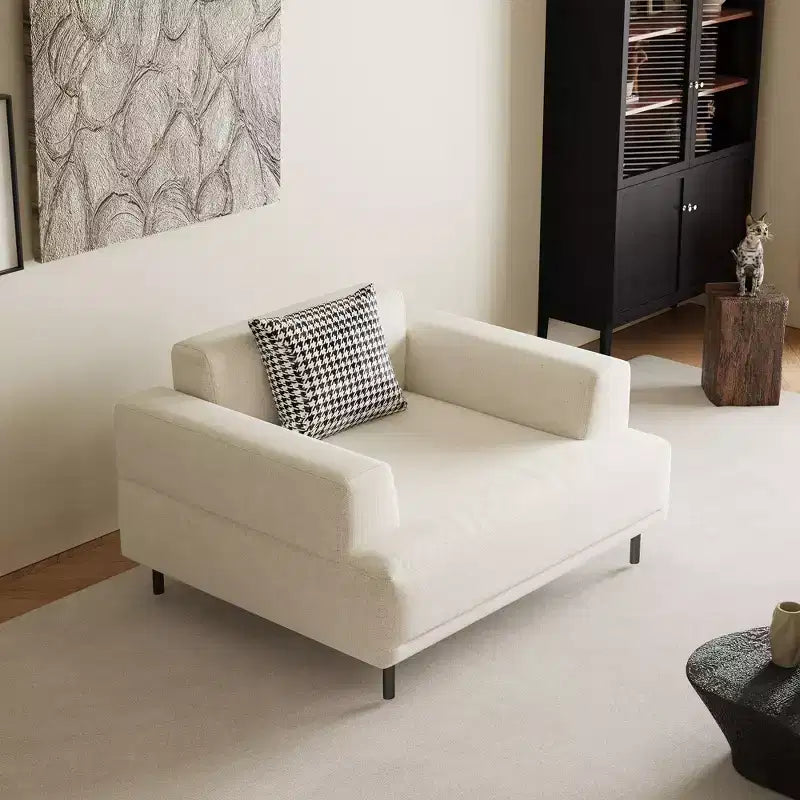 Canapé moderne en tissu coton-lin respirant, structure en bois massif, coussin d'assise en éponge haute élasticité, beige clair