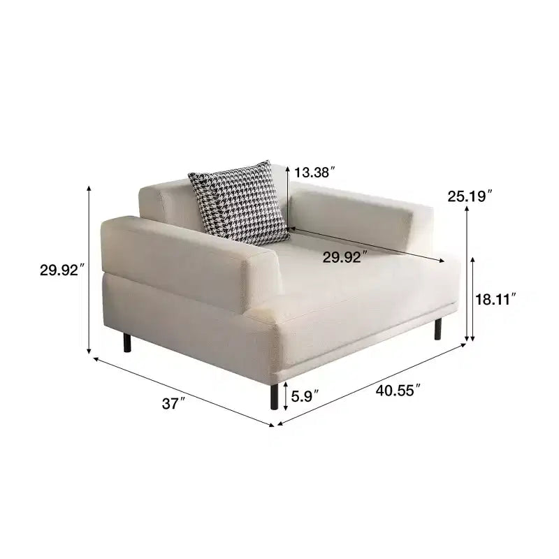 Canapé moderne en tissu coton-lin respirant, structure en bois massif, coussin d'assise en éponge haute élasticité, beige clair