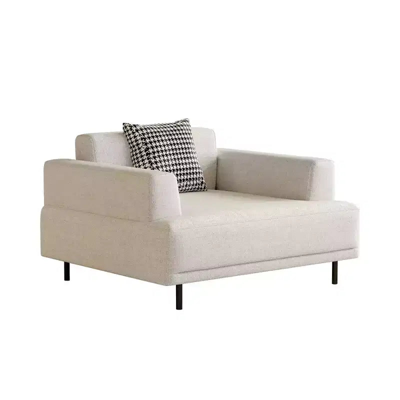 Canapé moderne en tissu coton-lin respirant, structure en bois massif, coussin d'assise en éponge haute élasticité, beige clair