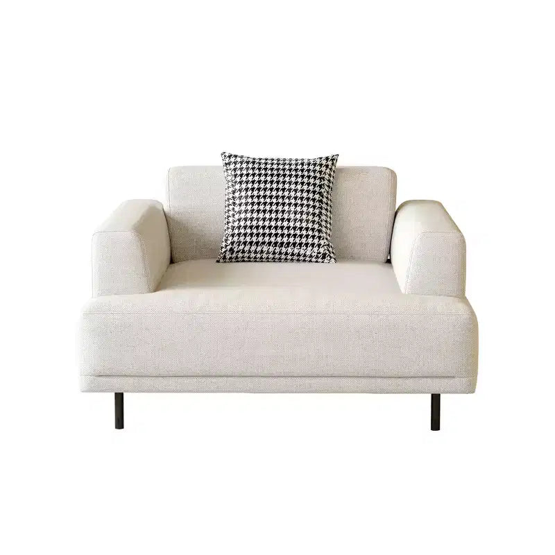 Canapé moderne en tissu coton-lin respirant, structure en bois massif, coussin d'assise en éponge haute élasticité, beige clair