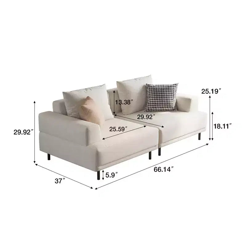 Canapé moderne en tissu coton-lin respirant, structure en bois massif, coussin d'assise en éponge haute élasticité, beige clair