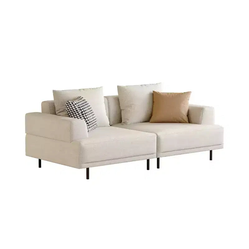 Canapé moderne en tissu coton-lin respirant, structure en bois massif, coussin d'assise en éponge haute élasticité, beige clair