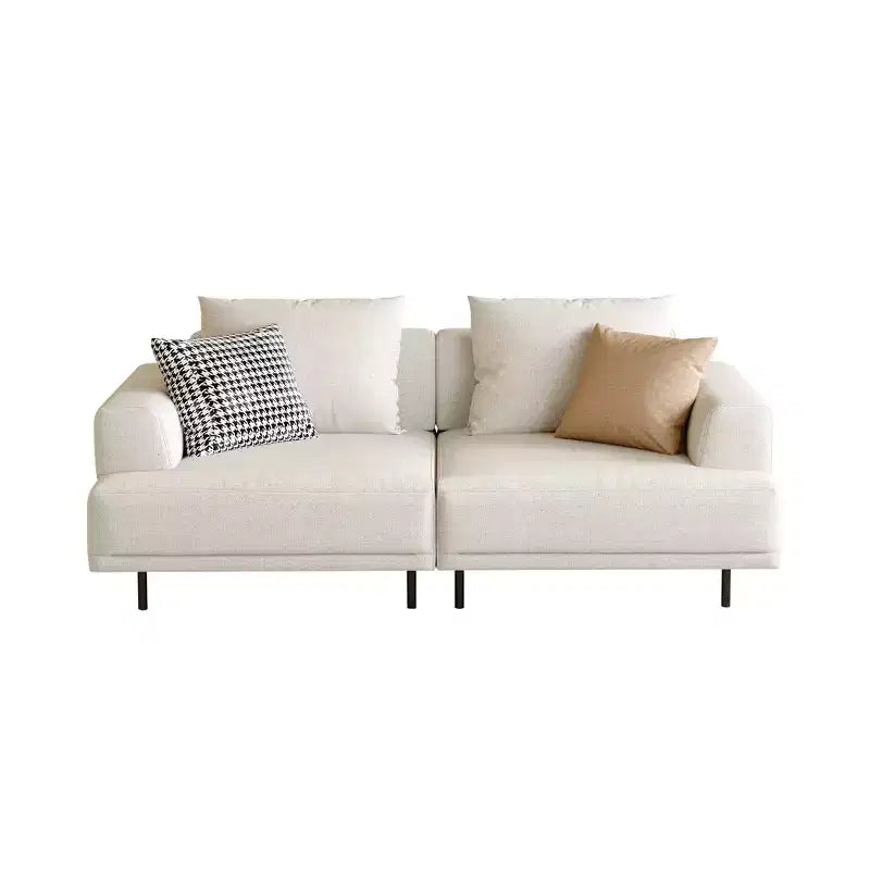 Canapé moderne en tissu coton-lin respirant, structure en bois massif, coussin d'assise en éponge haute élasticité, beige clair