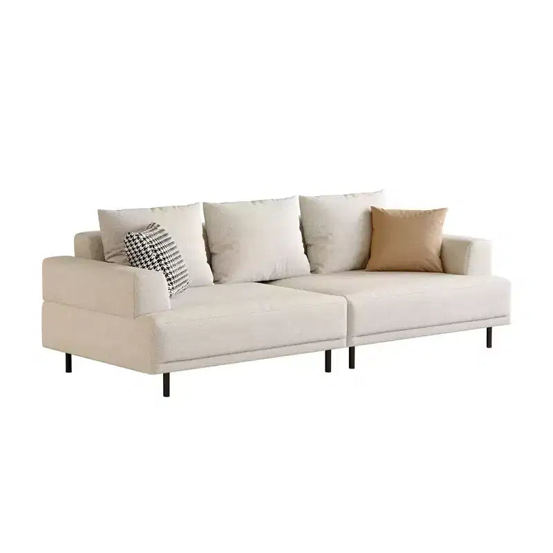 Canapé moderne en tissu coton-lin respirant, structure en bois massif, coussin d'assise en éponge haute élasticité, beige clair
