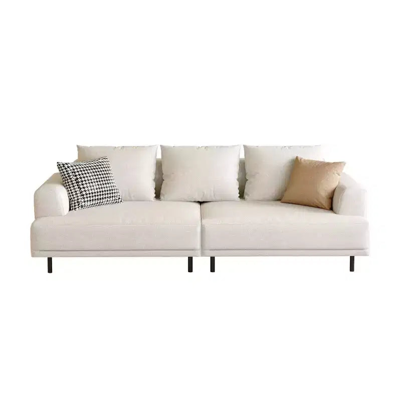 Canapé moderne en tissu coton-lin respirant, structure en bois massif, coussin d'assise en éponge haute élasticité, beige clair
