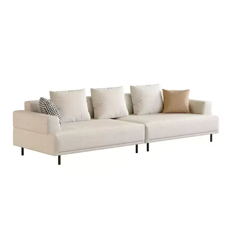 Canapé moderne en tissu coton-lin respirant, structure en bois massif, coussin d'assise en éponge haute élasticité, beige clair