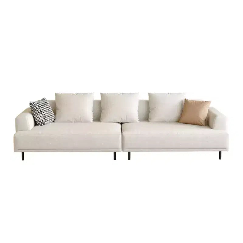 Canapé moderne en tissu coton-lin respirant, structure en bois massif, coussin d'assise en éponge haute élasticité, beige clair