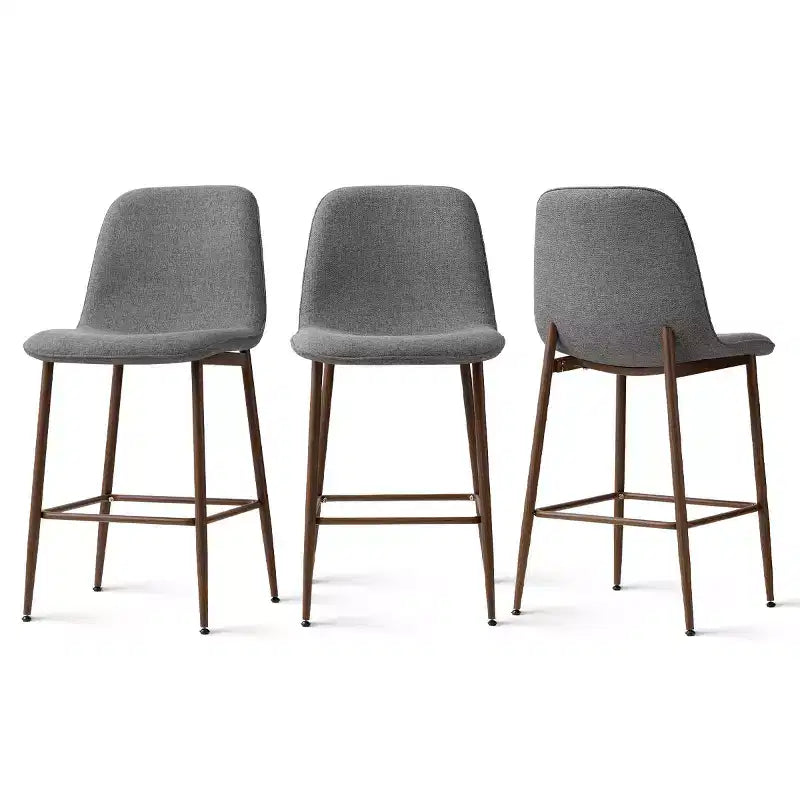 Lot de 3 tabourets de bar hauteur comptoir, tabourets d'îlot de cuisine rembourrés de 65 cm avec pieds en métal, chaises de bar à dossier incurvé pour salle à manger
