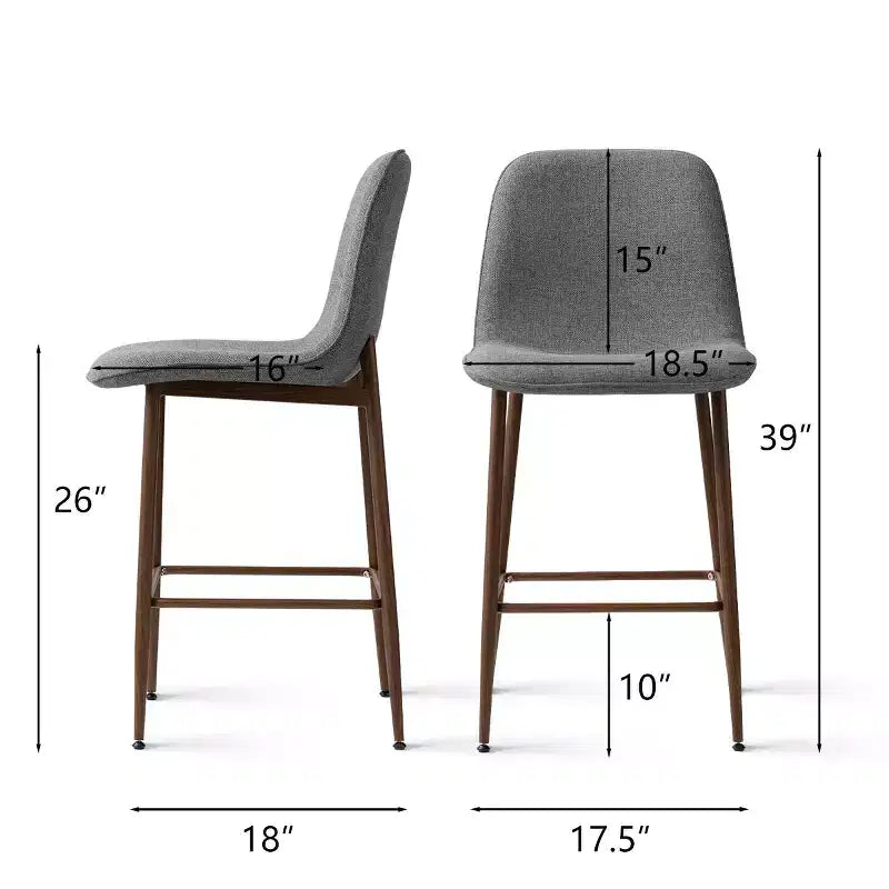 Lot de 3 tabourets de bar hauteur comptoir, tabourets d'îlot de cuisine rembourrés de 65 cm avec pieds en métal, chaises de bar à dossier incurvé pour salle à manger