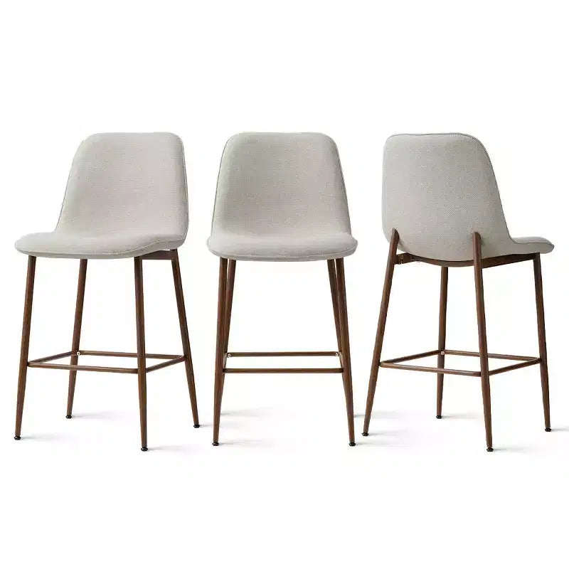 Lot de 3 tabourets de bar hauteur comptoir, tabourets d'îlot de cuisine rembourrés de 65 cm avec pieds en métal, chaises de bar à dossier incurvé pour salle à manger