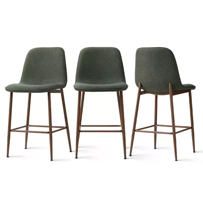 Lot de 3 tabourets de bar hauteur comptoir, tabourets d'îlot de cuisine rembourrés de 65 cm avec pieds en métal, chaises de bar à dossier incurvé pour salle à manger
