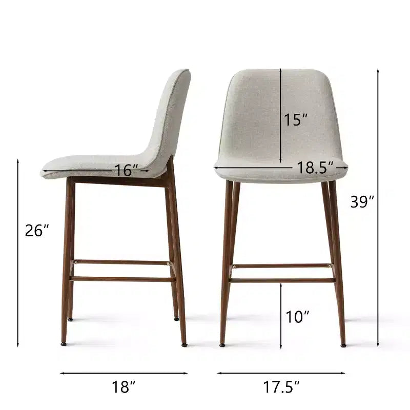 Lot de 3 tabourets de bar hauteur comptoir, tabourets d'îlot de cuisine rembourrés de 65 cm avec pieds en métal, chaises de bar à dossier incurvé pour salle à manger