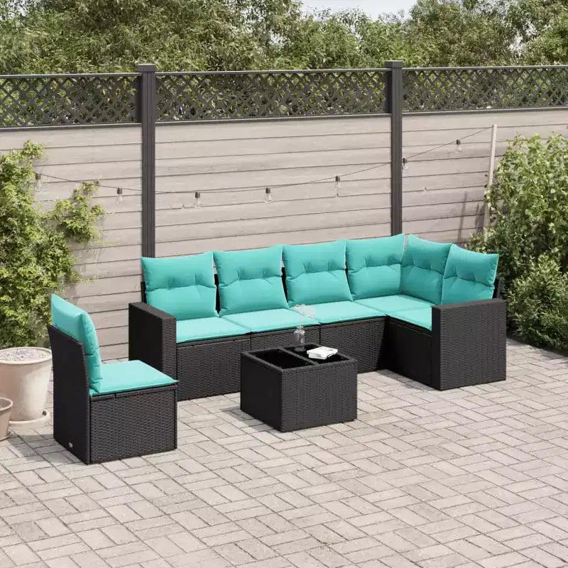 Ensemble de canapé de jardin 7 pièces avec coussins en résine tressée noire