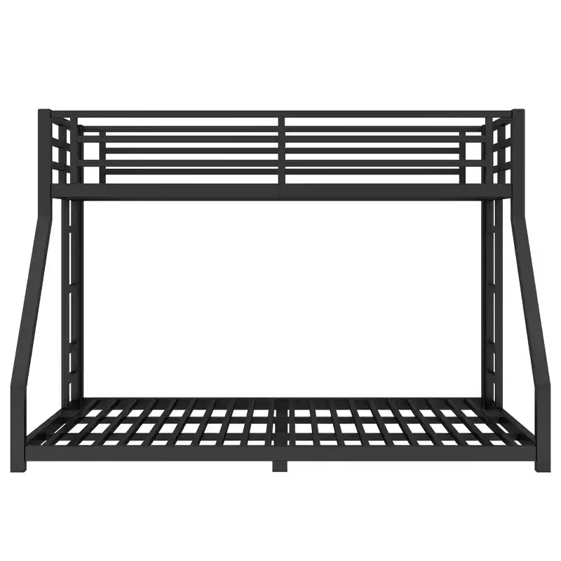 Lit superposé en métal une place XL sur deux places avec garde-corps, cadre de lit superposé au sol avec escalier intégré pour enfants et adolescents, noir