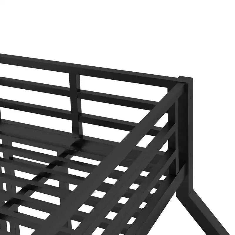 Lit superposé en métal une place XL sur deux places avec garde-corps, cadre de lit superposé au sol avec escalier intégré pour enfants et adolescents, noir