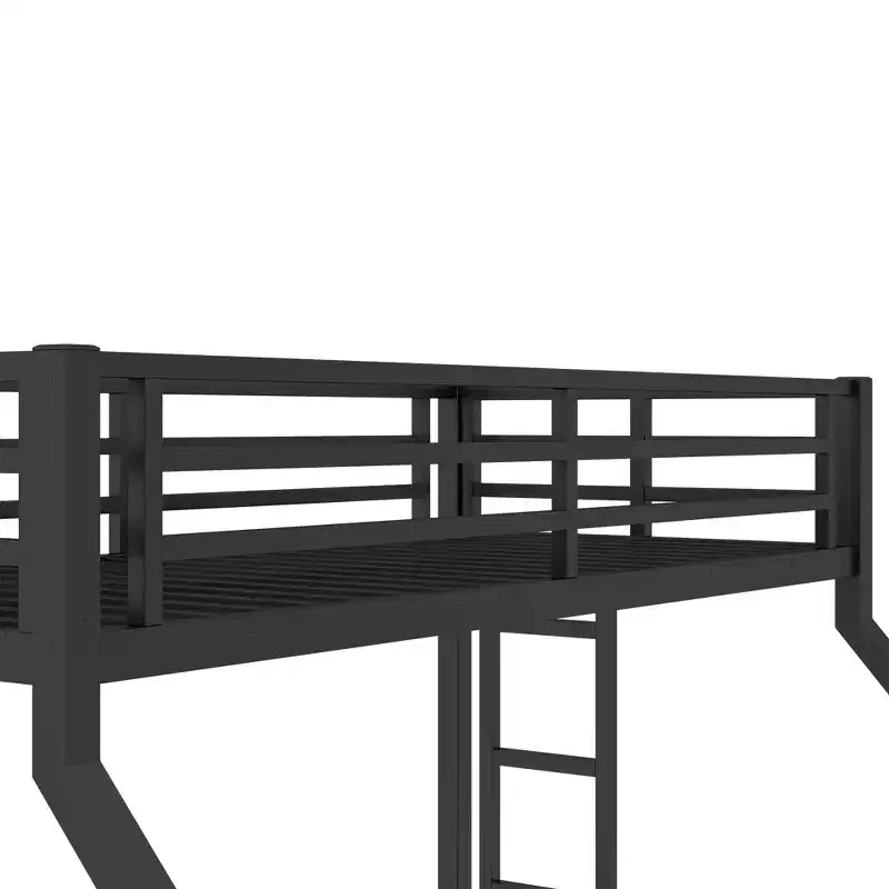 Lit superposé en métal une place XL sur deux places avec garde-corps, cadre de lit superposé au sol avec escalier intégré pour enfants et adolescents, noir