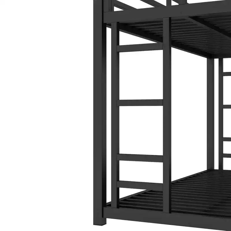 Lit superposé en métal une place XL sur deux places avec garde-corps, cadre de lit superposé au sol avec escalier intégré pour enfants et adolescents, noir