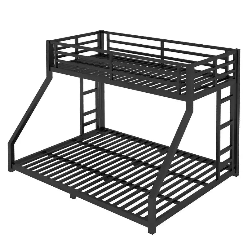 Lit superposé en métal une place XL sur deux places avec garde-corps, cadre de lit superposé au sol avec escalier intégré pour enfants et adolescents, noir