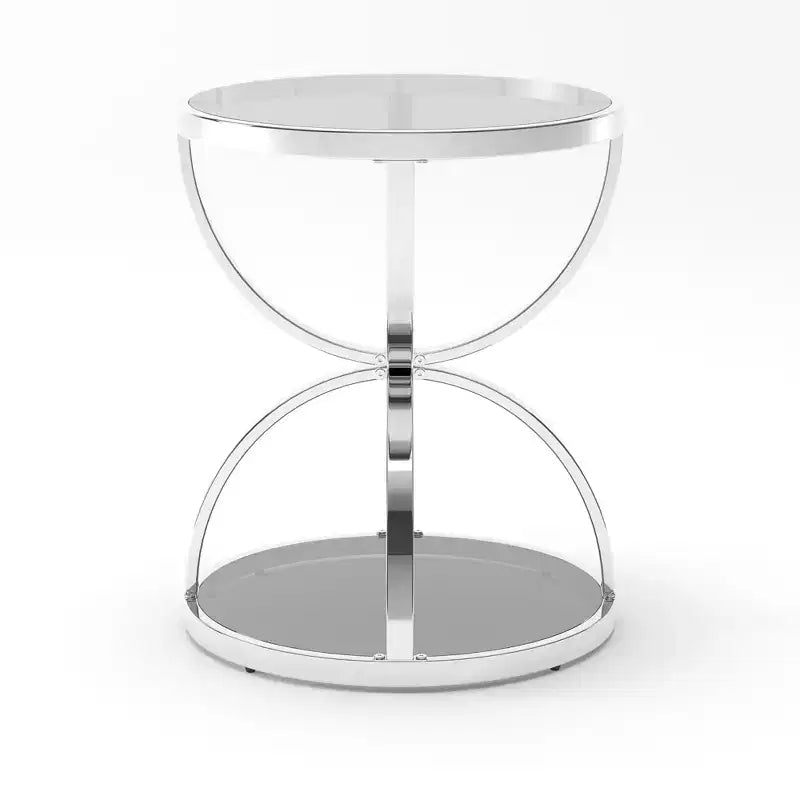 Table d'appoint moderne en verre à 2 niveaux Leda 19,69'', avec cadres en forme d'anneau